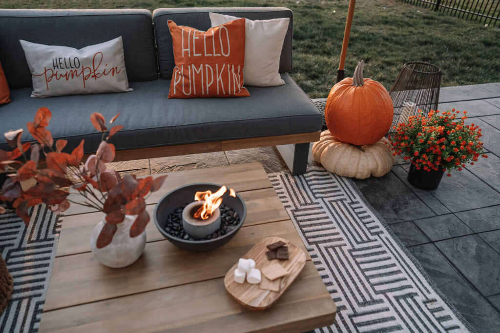 fire pit with pumpkin