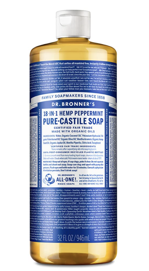 DR BRONNER'S PURE-CASTILE LIQUID SOAP IN PEPPERMINT